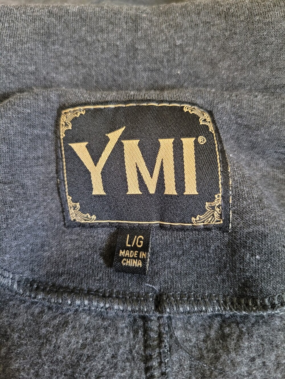 YMI Double-Breasted Jersey Knit Pea Coat, Hooded & Belted - Sz L, Gray, GUC - Picture 8 of 11
